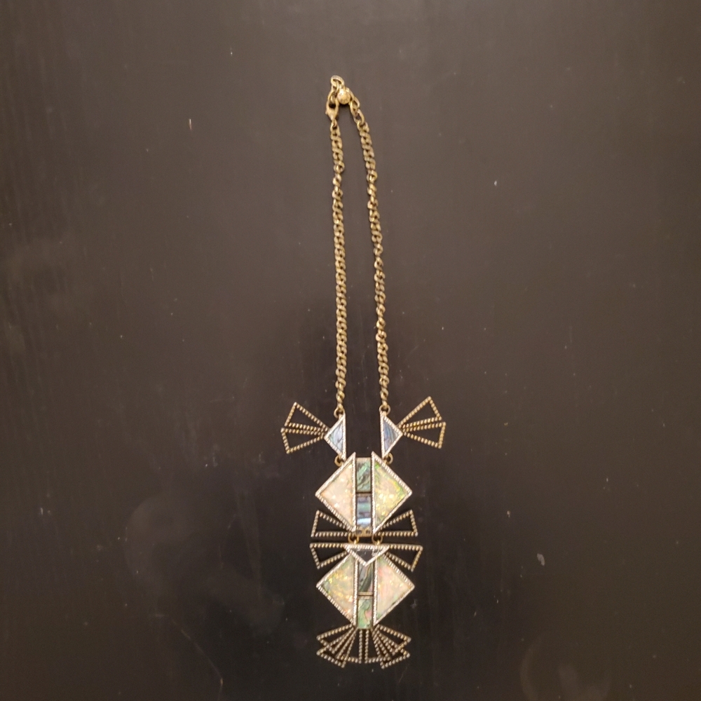 Baublebar art deco statement necklace, gold, green, black, cream, copper, stone - Picture 5 of 15